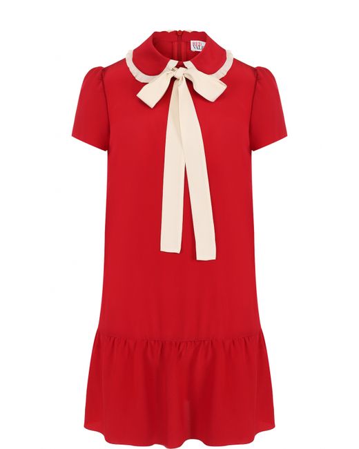 Red Valentino Шелковое мини-платье с оборкой и воротником аскот