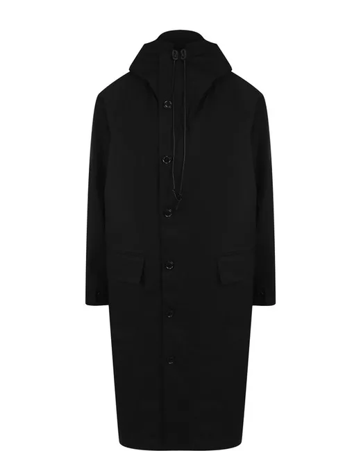 Yohji Yamamoto Хлопковое пальто с капюшоном и накладными карманами