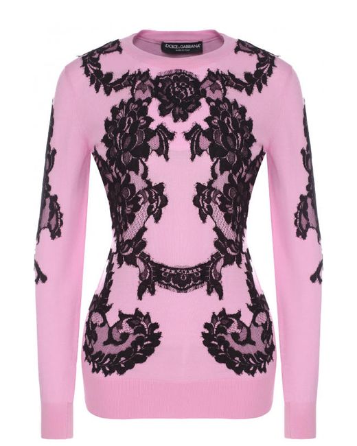 Dolce & Gabbana Приталенный шерстяной пуловер с кружевной отделкой