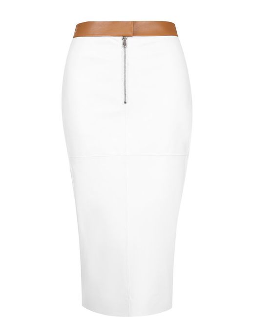 Victoria Beckham Кожаная юбка-карандаш с контрастным поясом и карманами