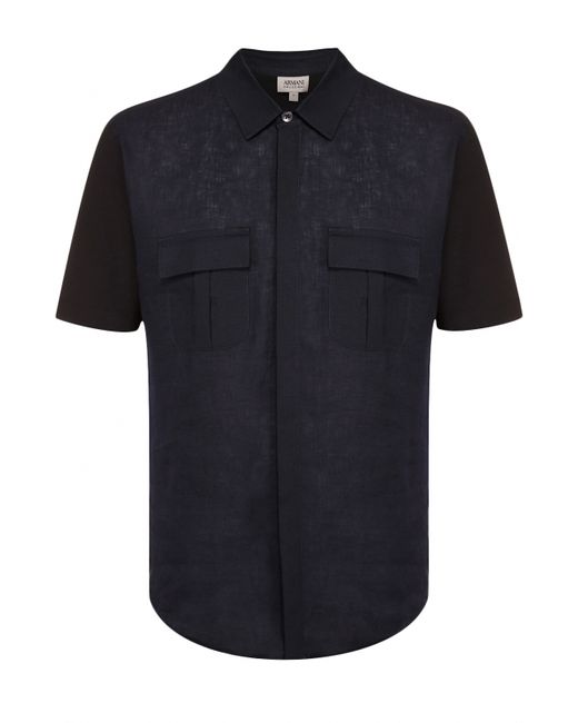 Armani Collezioni Рубашка с короткими рукавами из смеси хлопка и льна