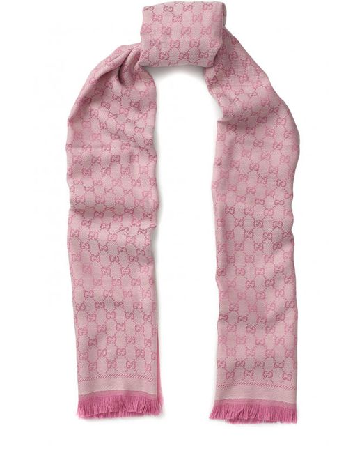Gucci Шерстяной шарф с принтом и бахромой