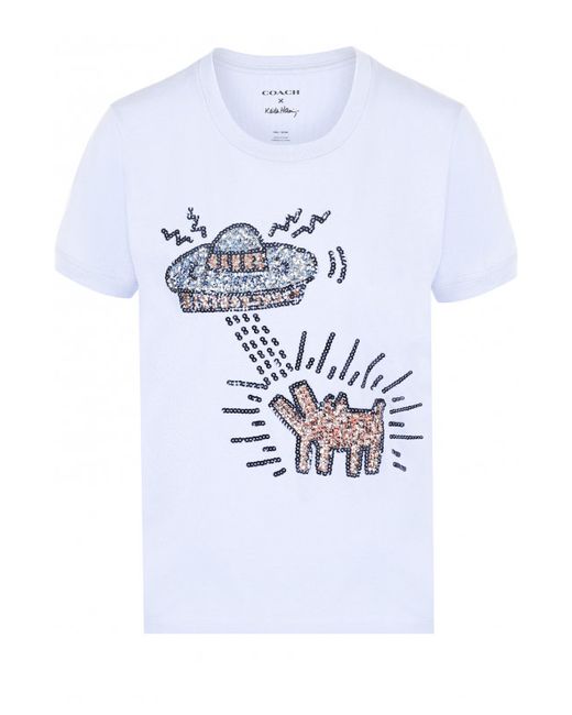 COACH Хлопковая футболка с круглым вырезом и пайетками