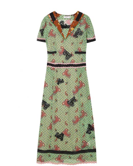 COACH Приталенное платье-миди с принтом и вышивкой