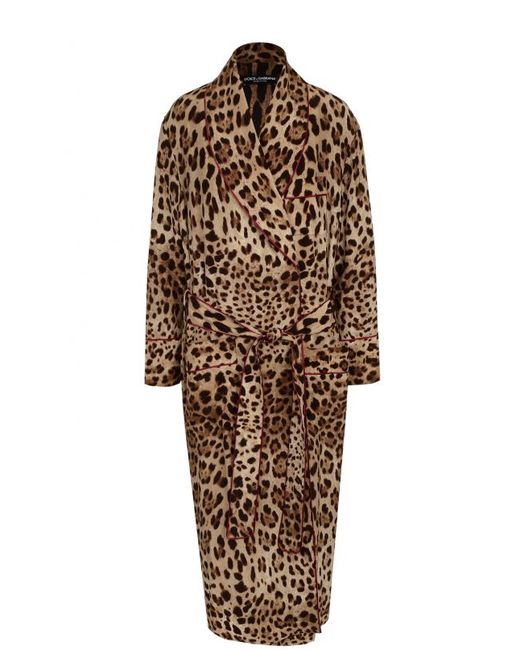 Dolce & Gabbana Шелковое пальто с леопардовым принтом и поясом