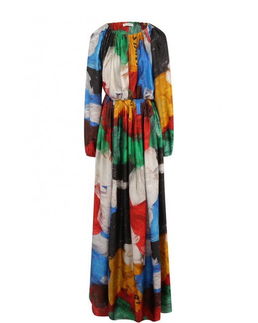 Vionnet Шелковое платье-макси свободного кроя с поясом и принтом