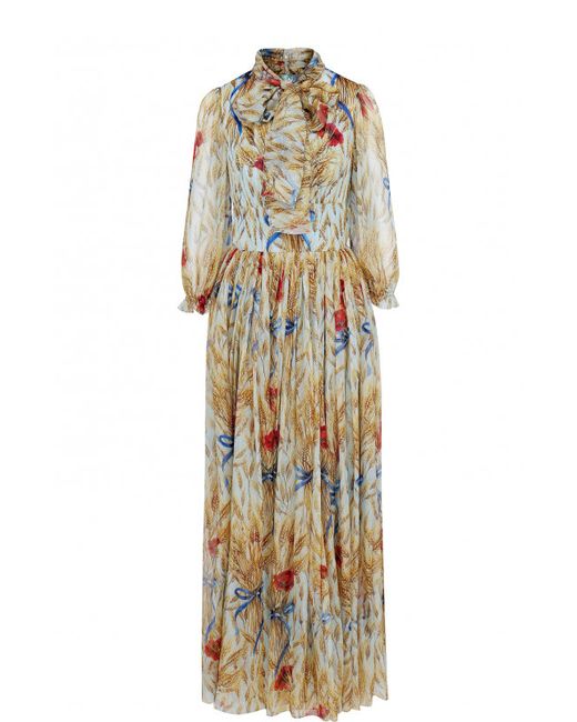 Dolce & Gabbana Шелковое платье с принтом и воротником аскот