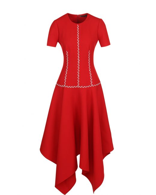 Alexander McQueen Приталенное платье-миди из смеси шерсти и шелка