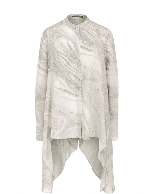 Alexander McQueen Шелковая блуза асимметричного кроя с принтом