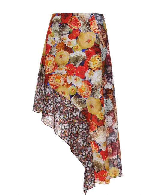 Acne Шелковая юбка асимметричного кроя с цветочным принтом