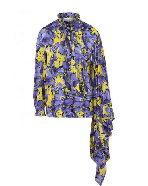 Balenciaga Шелковая блуза асимметричного кроя с принтом