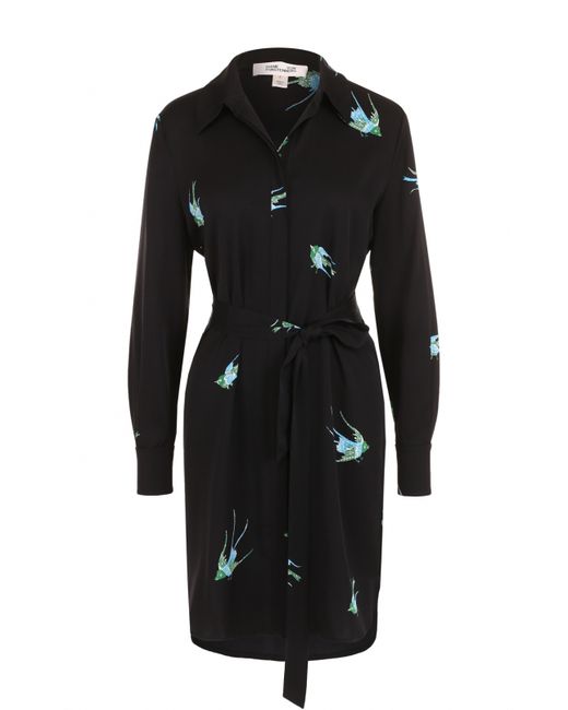 Diane Von Furstenberg Шелковое платье-рубашка с принтом и поясом