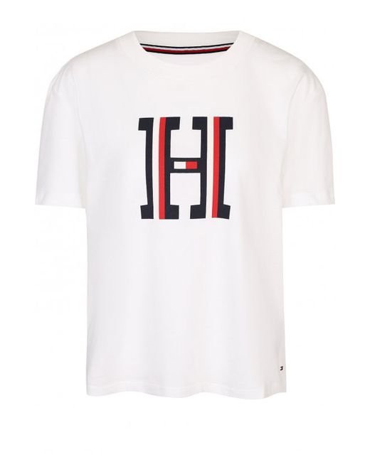 Tommy Hilfiger Хлопковая футболка свободного кроя с логотипом бренда