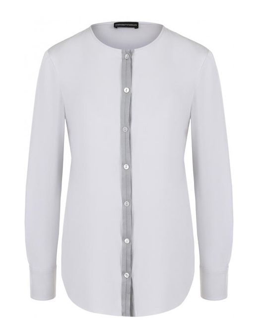 Emporio Armani Однотонная шелковая блуза с круглым вырезом