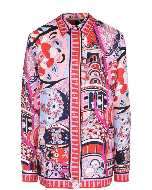 Emilio Pucci Шелковая блуза прямого кроя с ярким принтом
