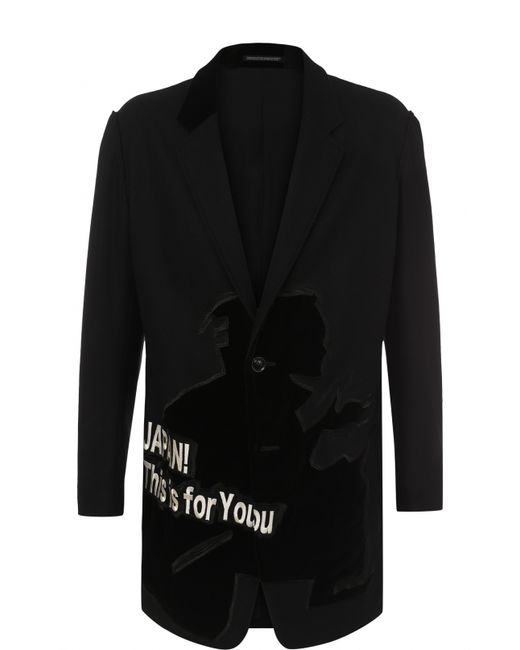 Yohji Yamamoto Удлиненный пиджак из смеси шерсти и хлопка с аппликацией