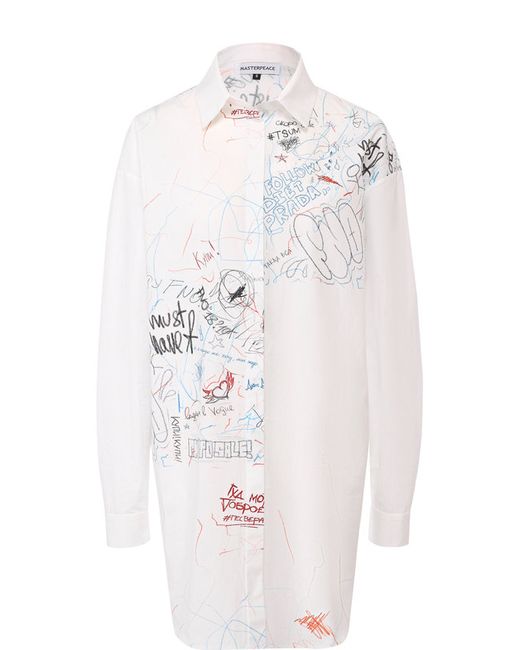 Master Piece Удлиненная хлопковая блуза с принтом