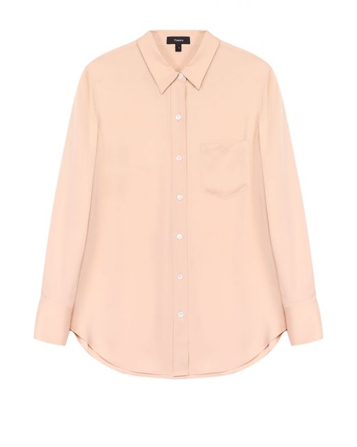 Theory Шелковая блуза прямого кроя с накладным карманом
