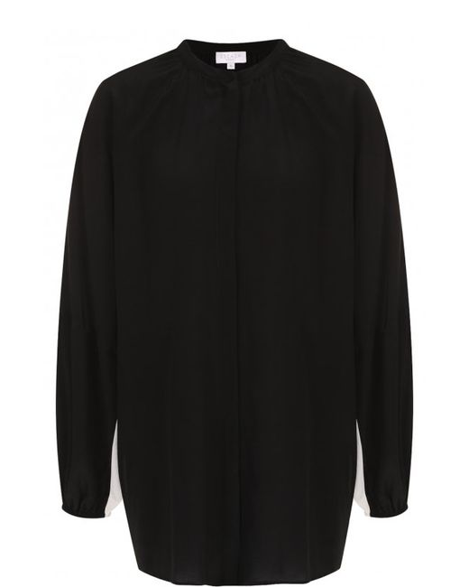 Escada Sport Шелковая блуза с воротником-стойкой и контрастной отделкой