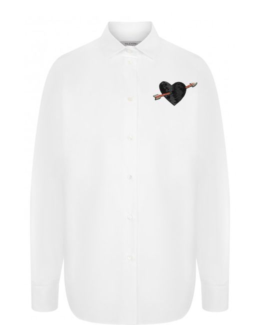 Valentino Однотонная хлопковая блуза с декоративной отделкой