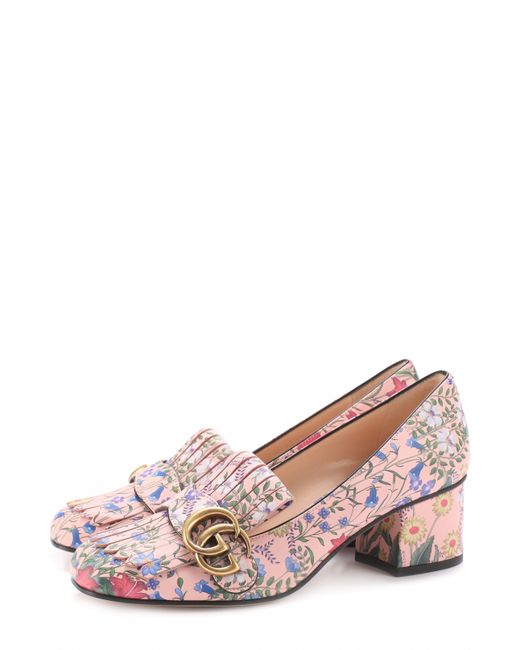 Gucci Кожаные туфли Marmont с цветочным принтом