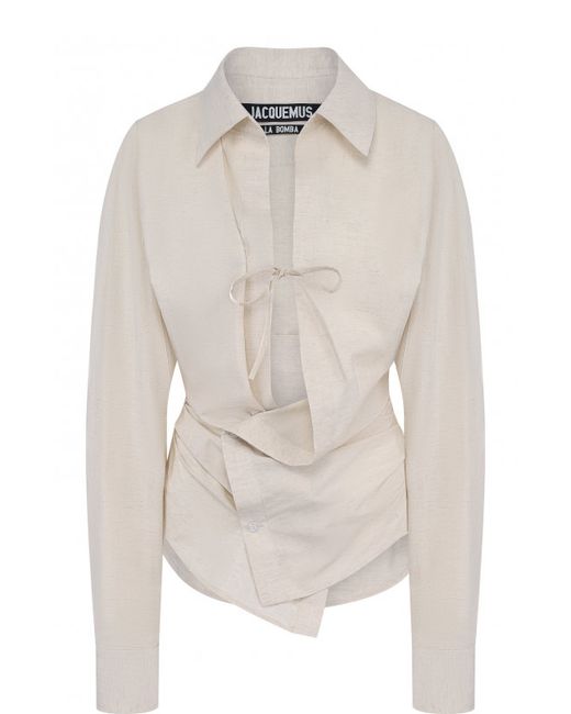 Jacquemus Однотонная приталенная блуза из смеси хлопка и льна