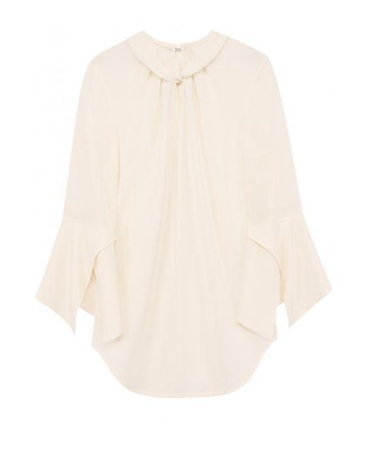 Victoria Beckham Приталенная шелковая блуза с укороченным рукавом