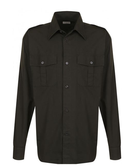Dries Van Noten Удлиненная хлопковая рубашка с накладными карманами