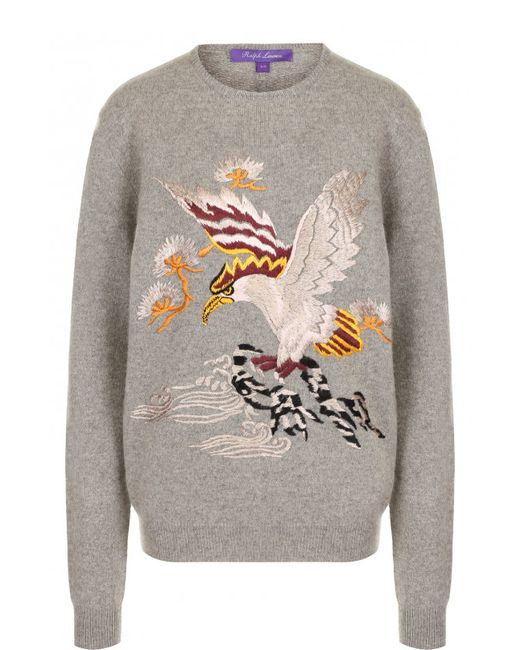 Ralph Lauren Кашемировый пуловер с круглым вырезом и декоративной вышивкой