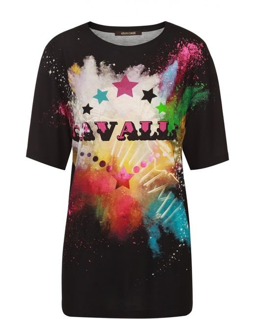 Roberto Cavalli Удлиненная футболка прямого кроя с ярким принтом