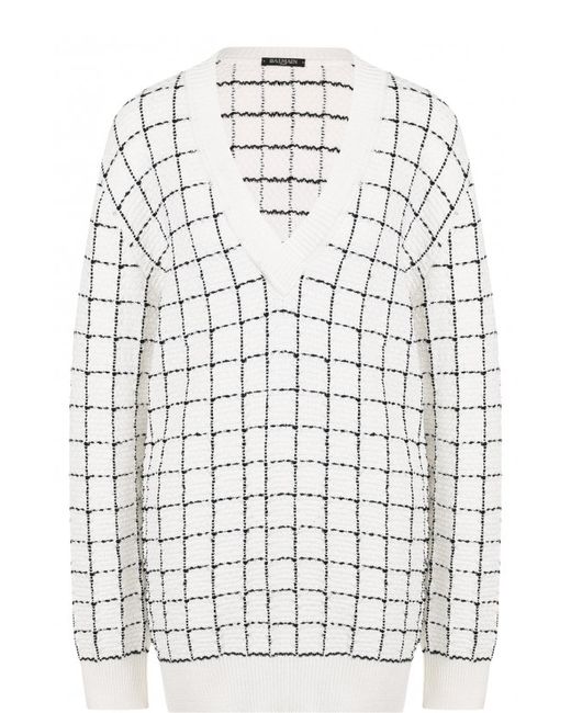 Balmain Удлиненный пуловер из вискозы в клетку