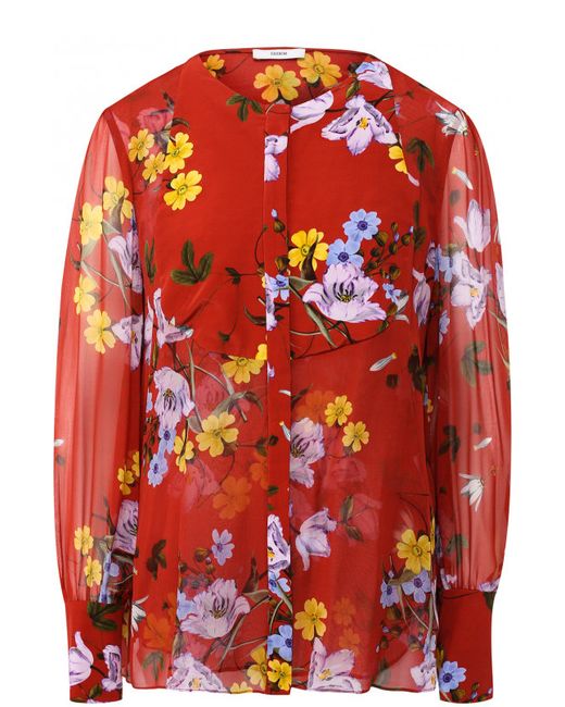 Erdem Шелковая блуза с круглым вырезом и принтом