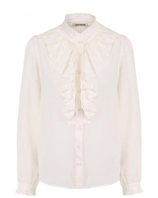 Zadig & Voltaire Шелковая блуза с воротником-стойкой и плиссированным оборками