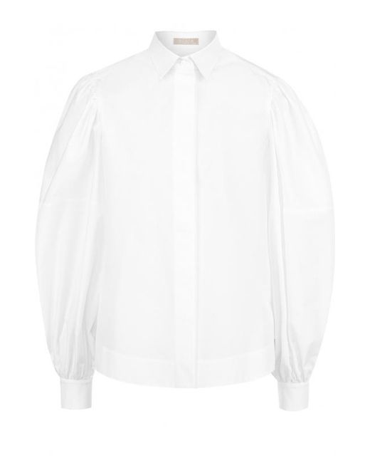 Alaïa Однотонная хлопковая блуза с объемными рукавами
