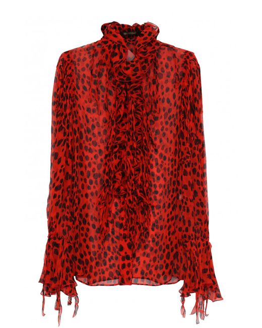Roberto Cavalli Шелковая блуза с леопардовым принтом и оборками