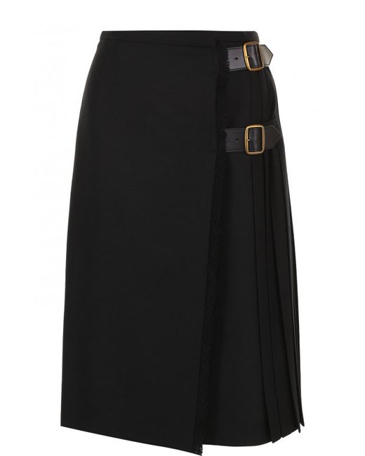 Burberry Однотонная шерстяная юбка-миди