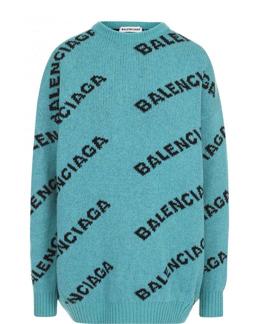 Balenciaga Шерстяной пуловер с круглым вырезом и логотипом бренда