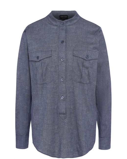 Giorgio Armani Джинсовая блуза с накладными карманами и воротником-стойкой