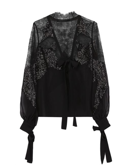 Elie Saab Кружевная полупрозрачная блуза с пайетками