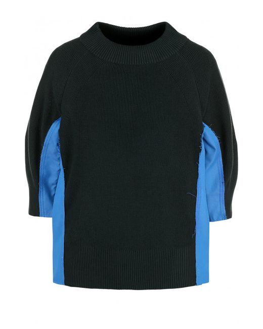 Sacai Хлопковый пуловер с укороченным рукавом и круглым вырезом