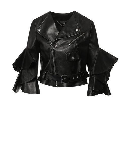 Alexander McQueen Кожаная куртка с оборками на рукавах