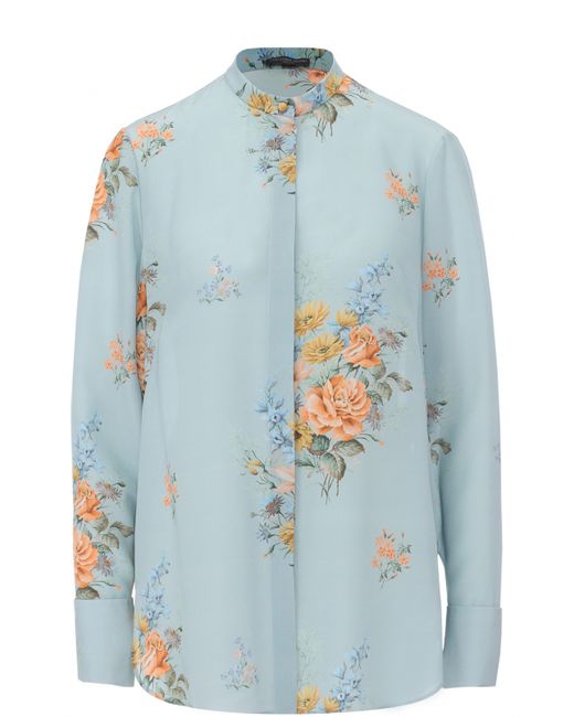 Alexander McQueen Шелковая блуза прямого кроя с цветочным принтом