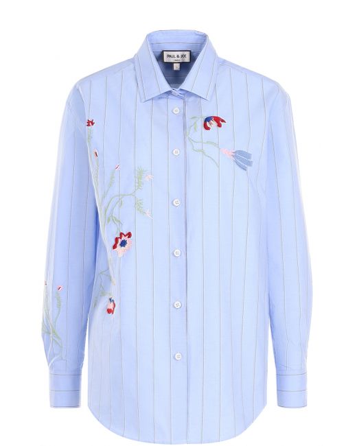 Paul & Joe Хлопковая блуза прямого кроя с вышивкой