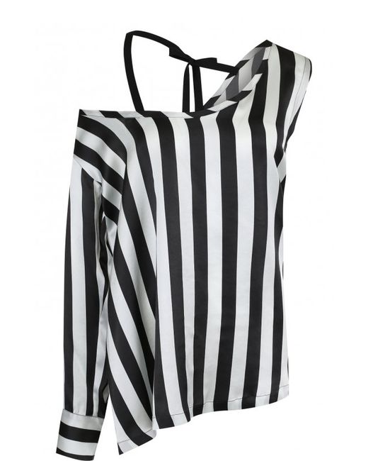 Ann Demeulemeester Шелковая блуза в полоску с открытым плечом