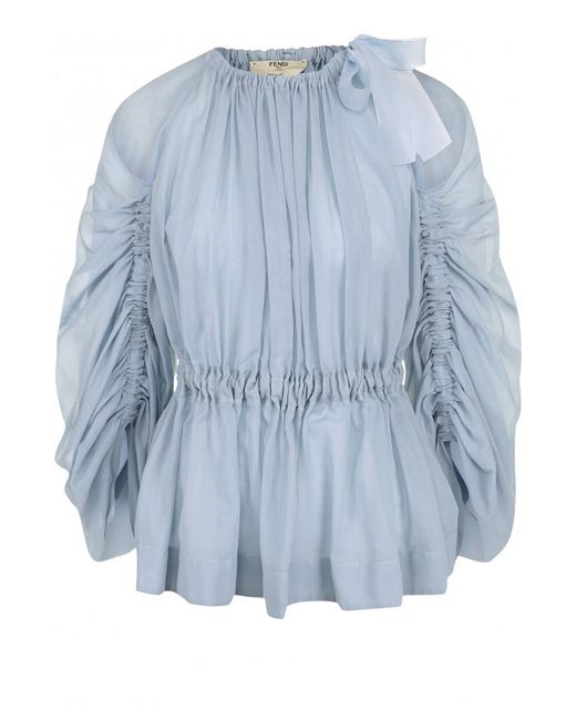 Fendi Приталенная хлопковая блуза с длинным рукавом