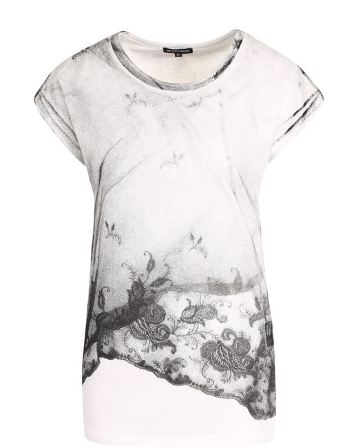 Ann Demeulemeester Хлопковая футболка с круглым вырезом и принтом