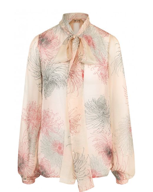 No21 Шелковая блуза с принтом и воротником аскот