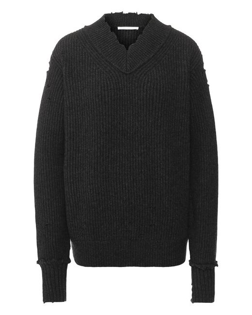 Helmut Lang Шерстяной пуловер с декоративными разрезами