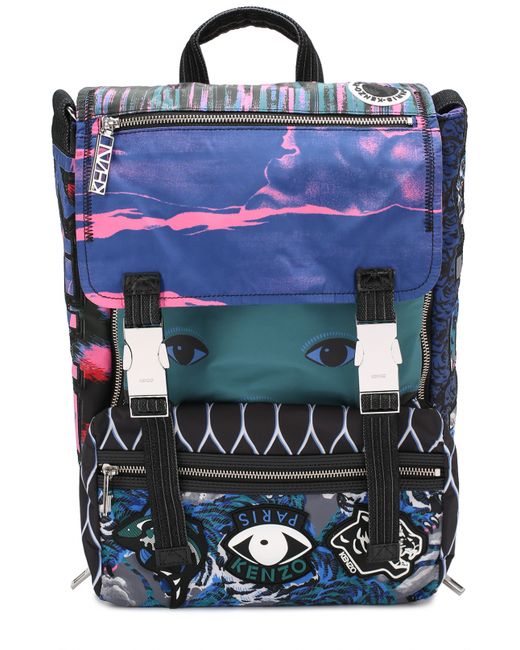 Kenzo Текстильный рюкзак с клапаном и отделкой из натуральной кожи