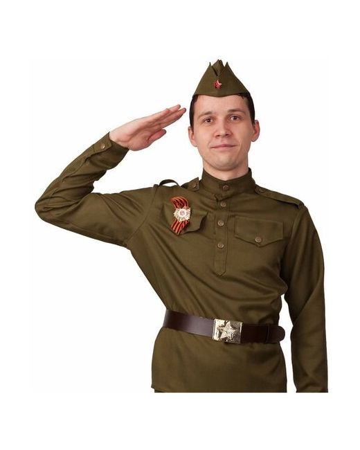 Батик Карнавальный костюм Солдат гимнастёрка ремень пилотка р. 52